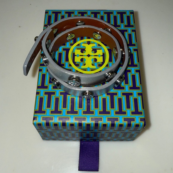 NIB Tory Burch Silver Leather Bracelet - Picture 1 of 8